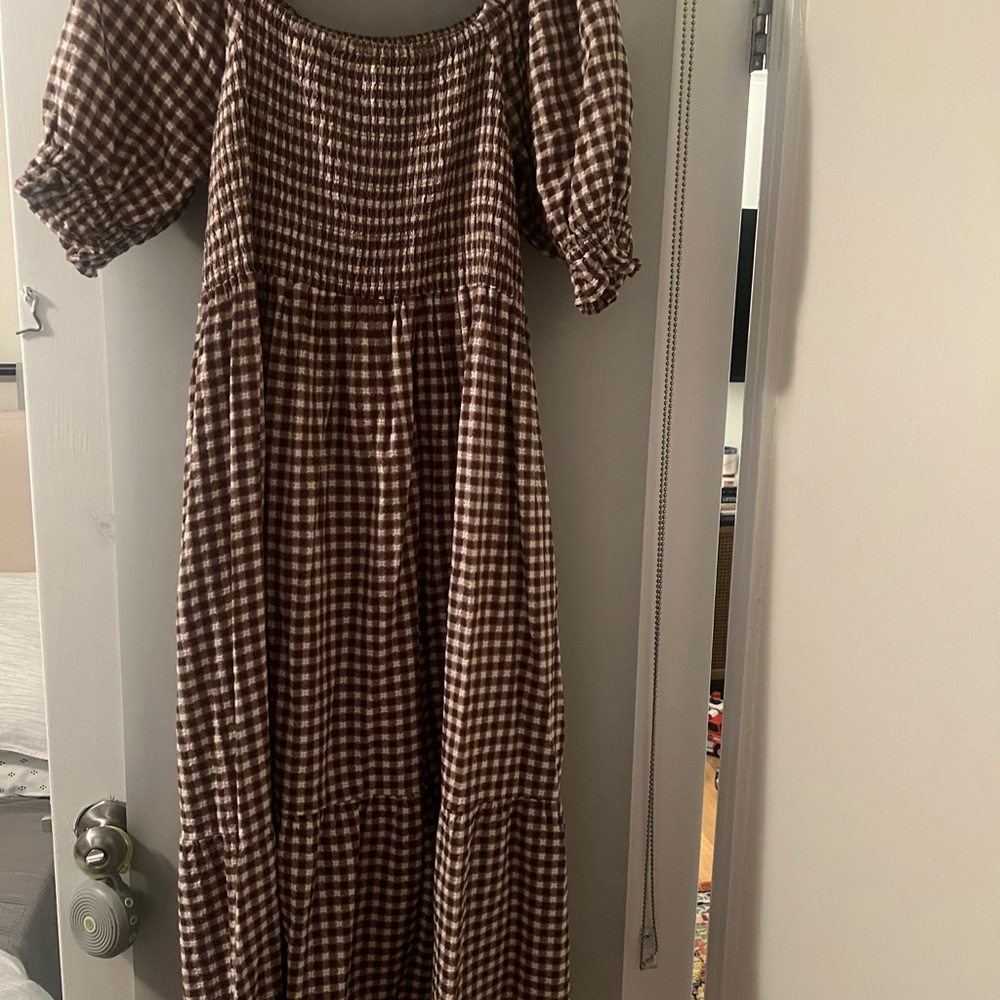 MADEWELL Smocked Brown Gingham Women's Dress